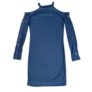 NWOT Cold Shoulder Ribbed Mini Dress M Blue BodyCon Sophisticated Cocktail Edgy
